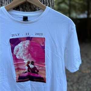 White Graphic T-Shirt with Pink and Purple Design
